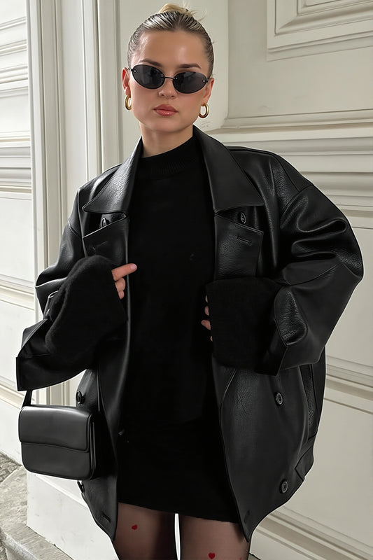 Double Breasted Faux Leather Blazer