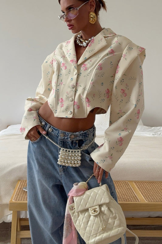 Manteau blazer à manches longues à imprimé floral