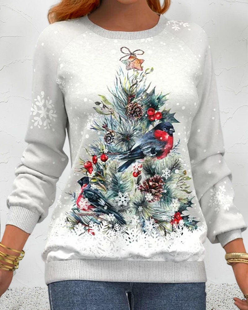 Tree Christmas Long-Sleeved Patterned Sweatshirt Hoodies-L