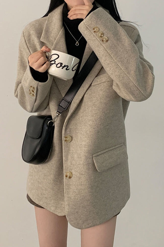 Wool Blend Oversized Longline Blazer