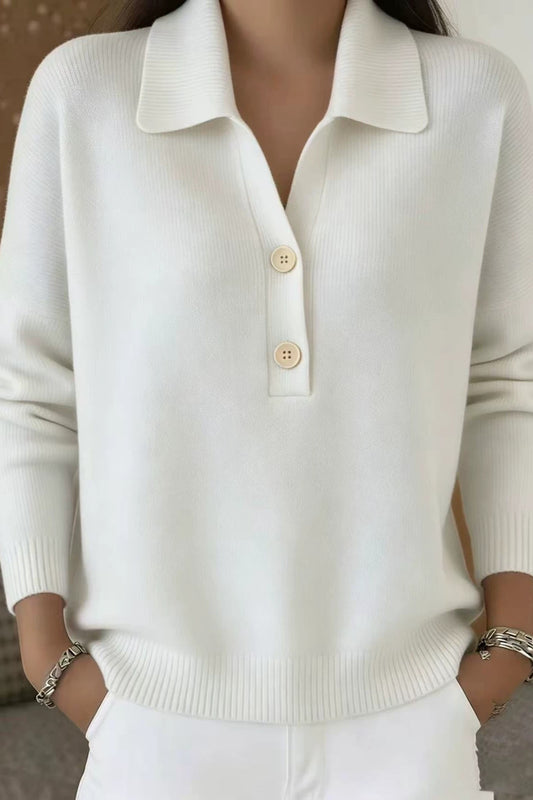 Collared Button Placket Relaxed Knit Sweater