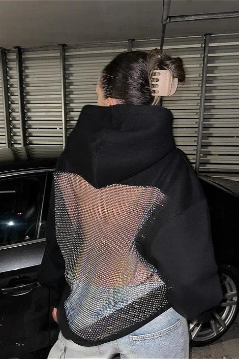 Mesh Cutout Hooded Long Sleeve Casual Sporty Hoodie