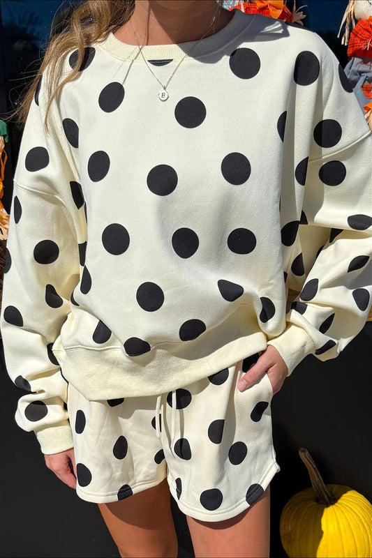 Polka Dot Sweatshirt and Shorts Set