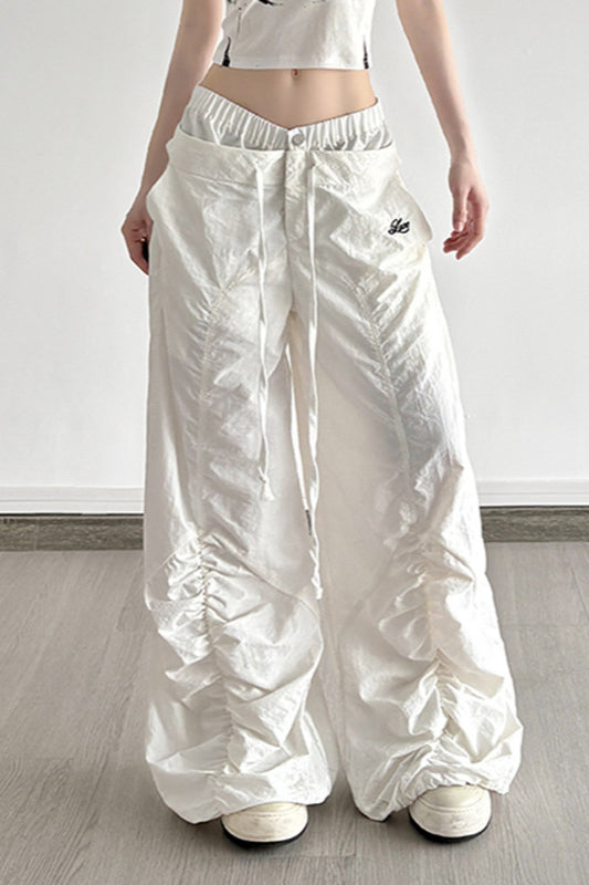 Pantalon cargo large à cordon de serrage blanc