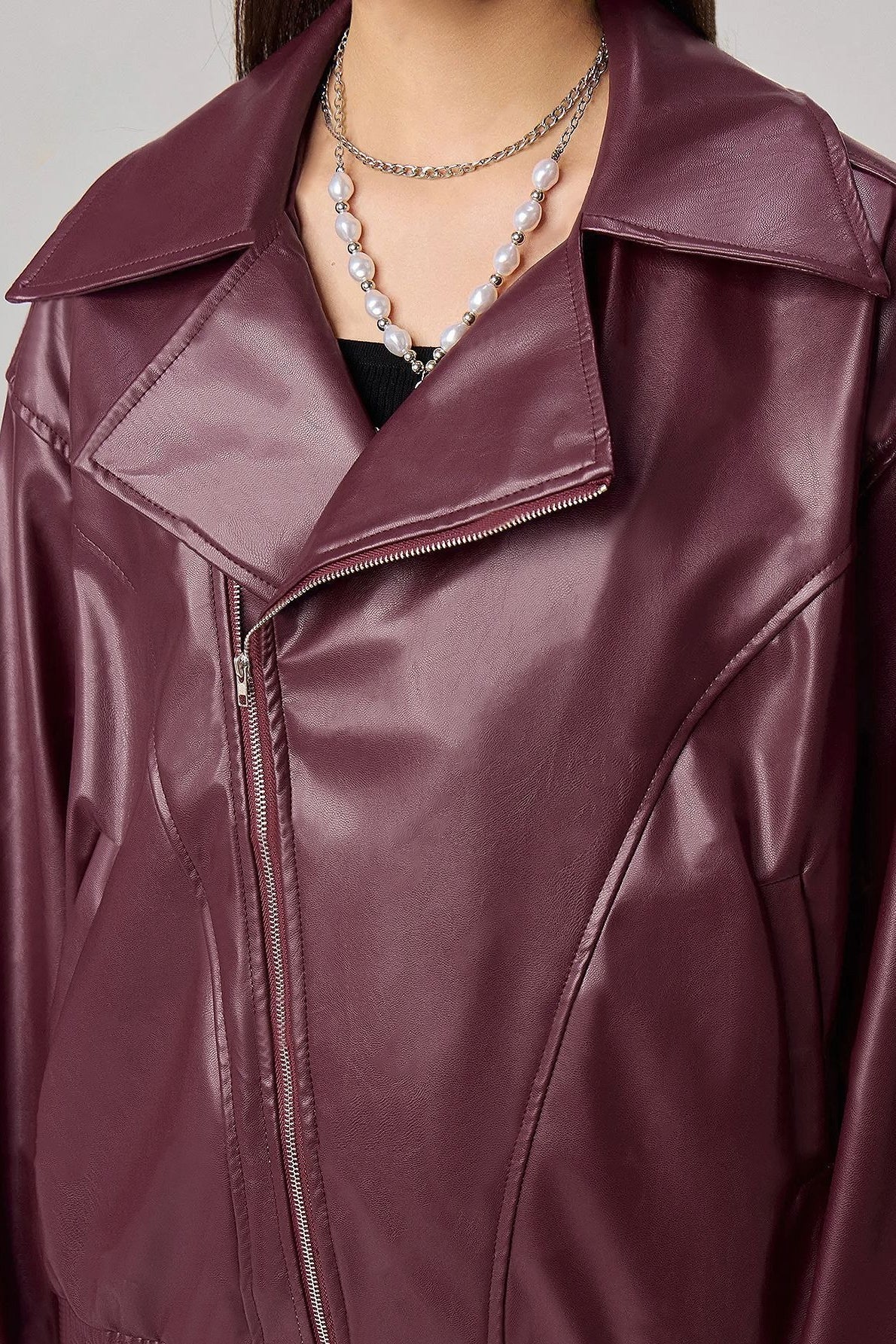 Oversized Long Sleeve Leather Jacket