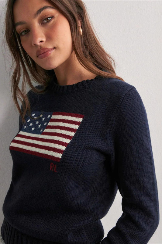 Color Block Flag Print Loose Knit Sweater