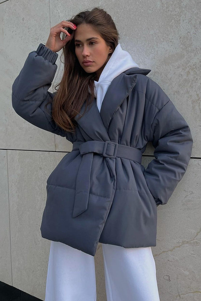Slim Fit Lapel Belted Winter Coat Grey / S coats