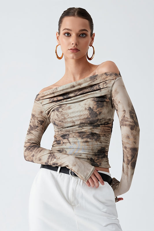 Abstract Print Off Shoulder Blouse