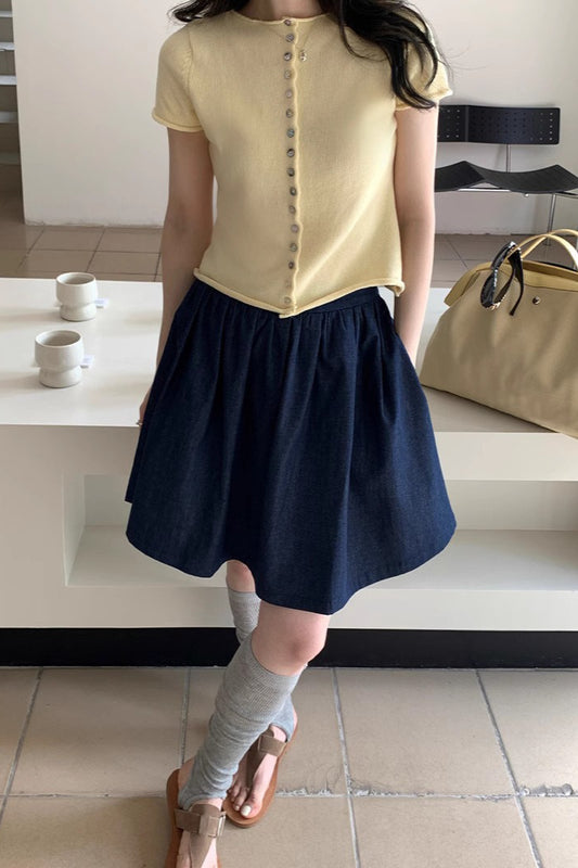 Vintage Blue High Waist A Line Denim Mini Skirt