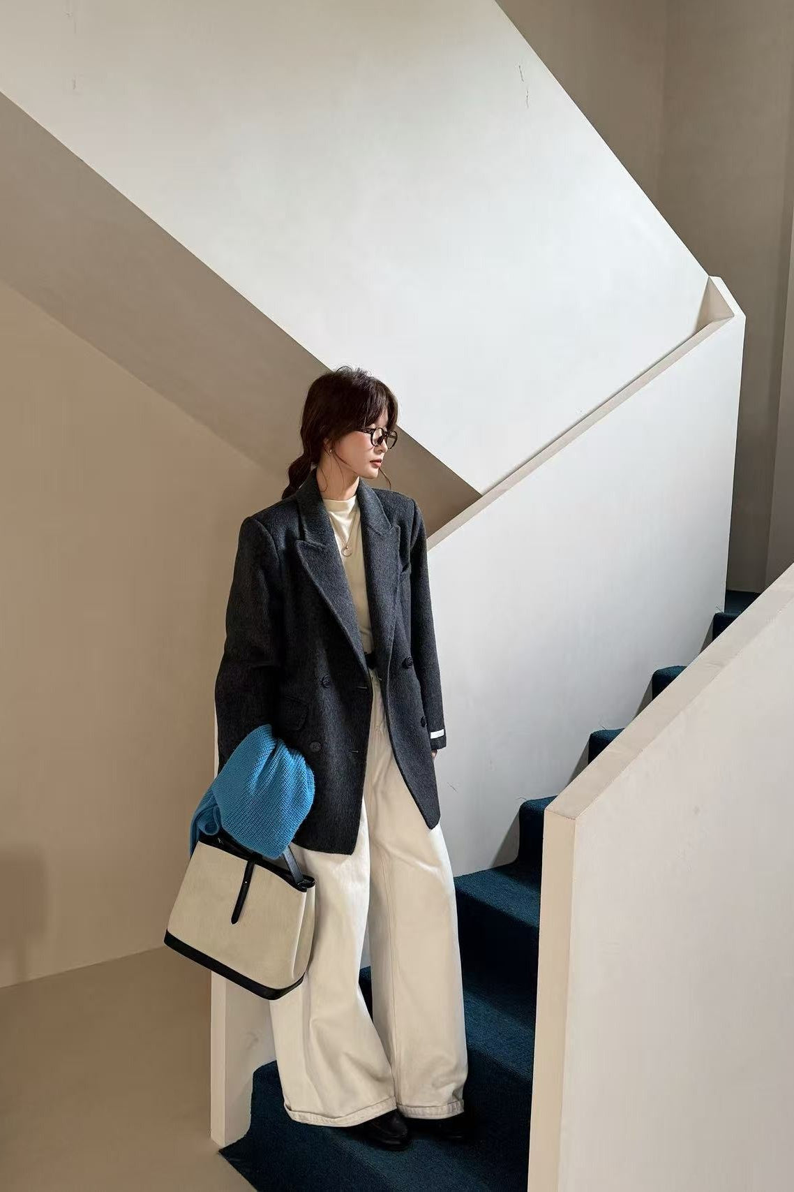 Tailored Collar Double-Face Wool Midi Coat