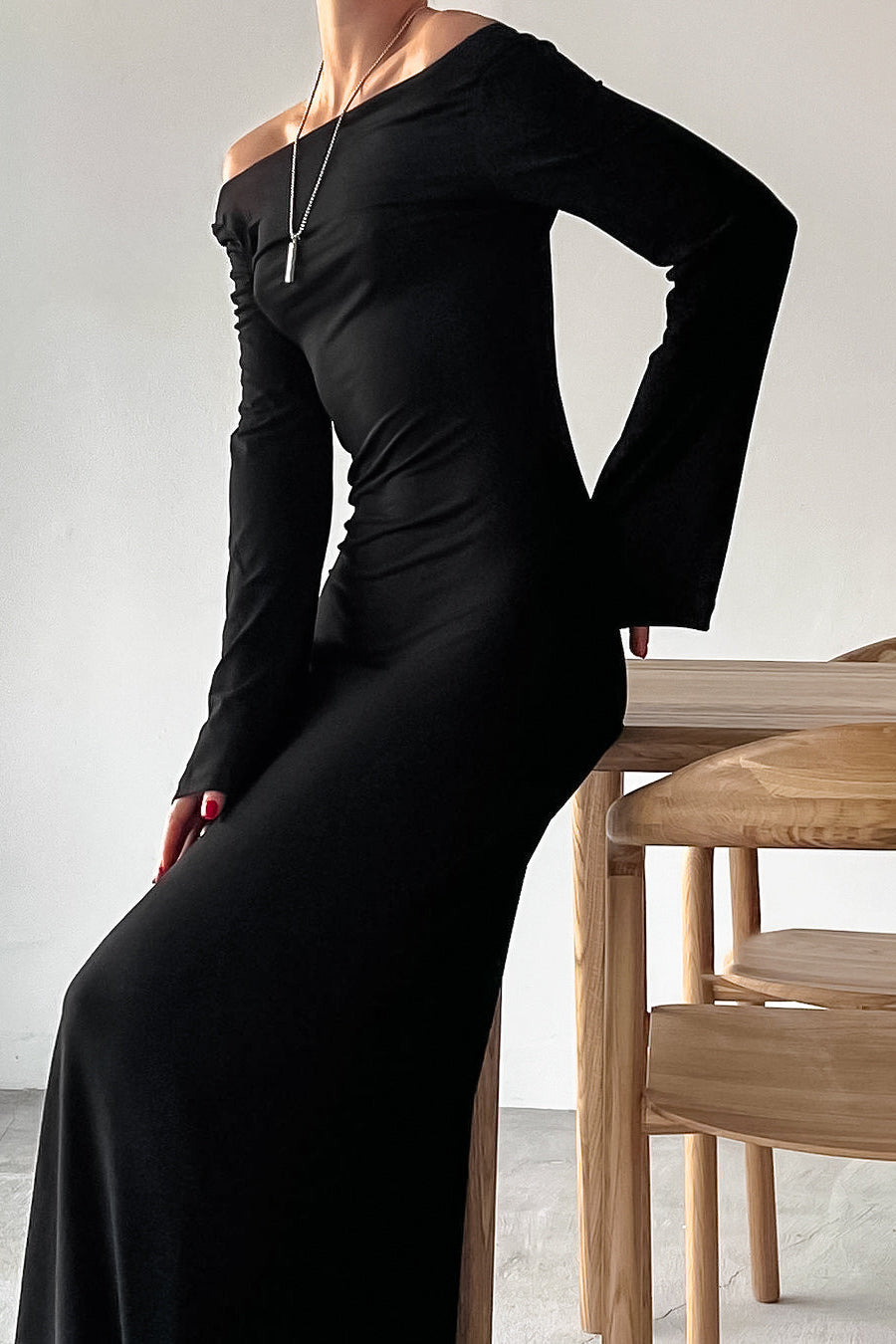 Black Sleek Knit Bodycon Maxi Dress