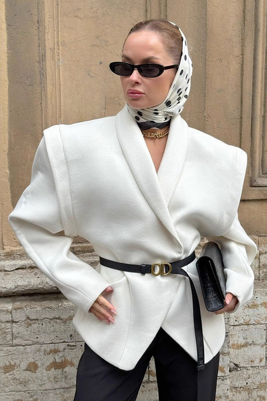 Manteau ceinture vintage en laine mélangée