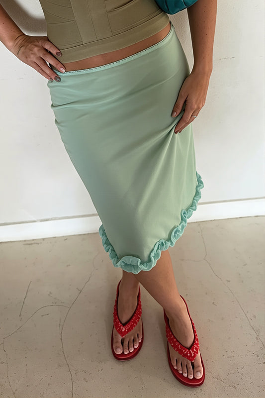 Mesh Ruffle Trim Midi Skirt