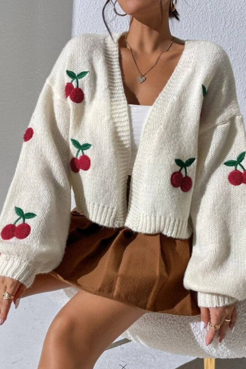 Embroidered Knit Open Front Sweater