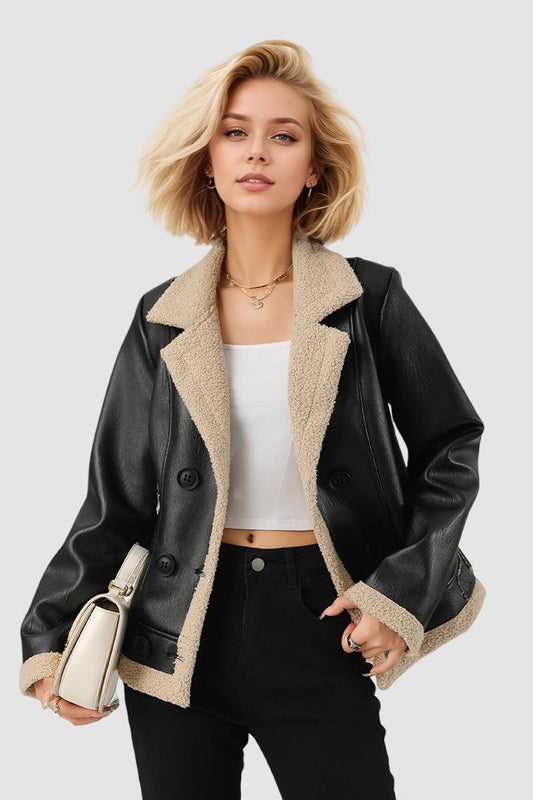 Manteau en cuir PU doublé à revers personnalisé