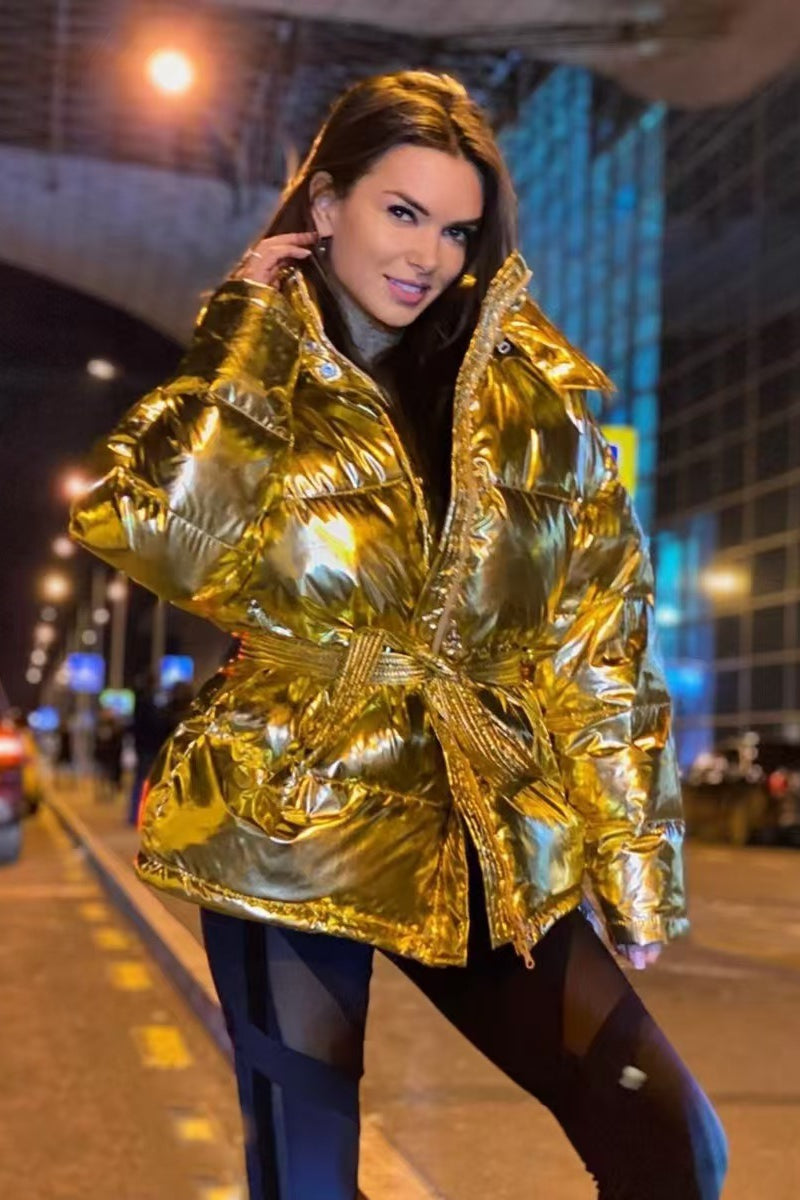 Chic Hooded Belted Quilted Puffer Jacket