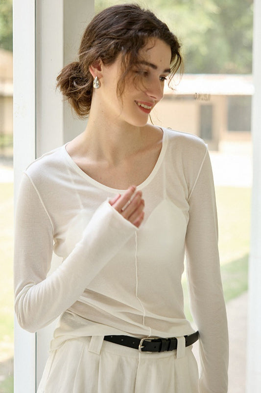 Tencel Wool Blend Round Neck Knit Top