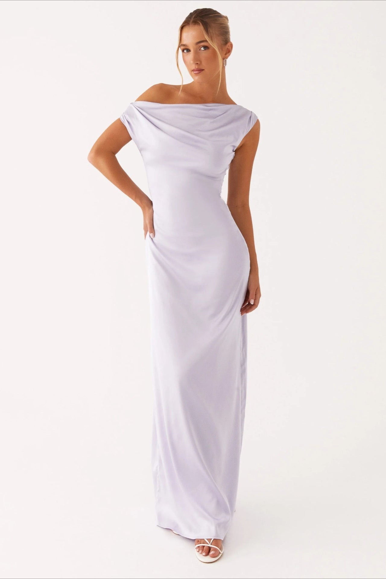 Solid Asymmetric Neckline Formal Dress