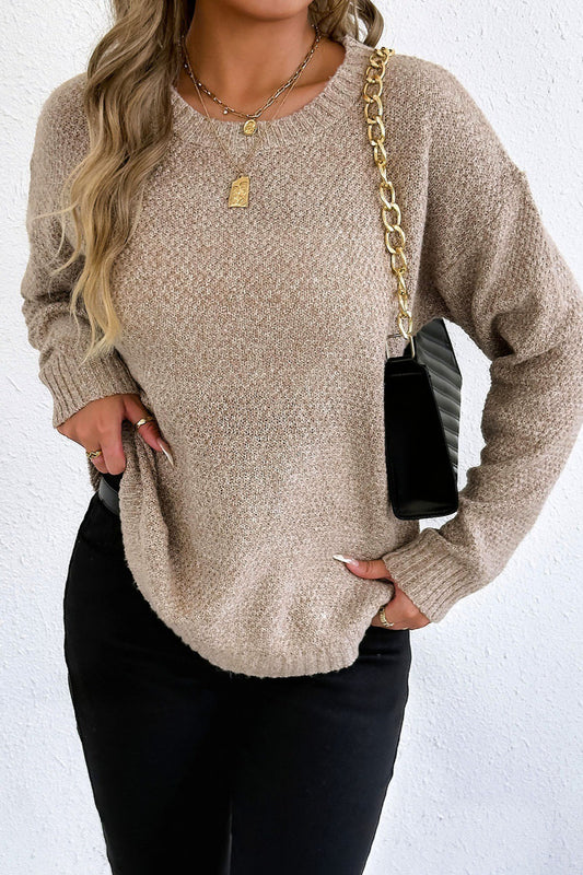 Textured Crew Neck Longline Sweater
