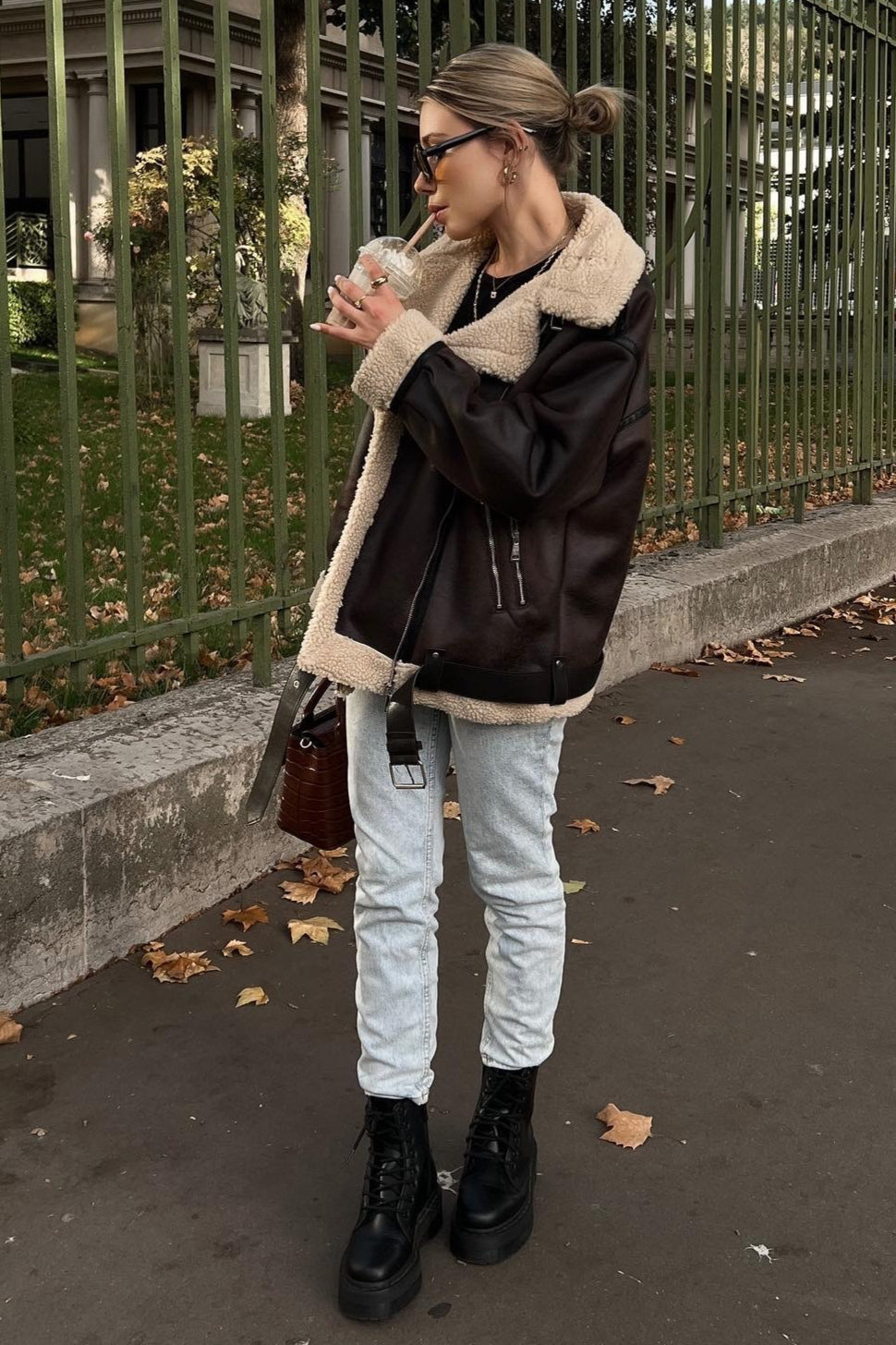 Multi Zip Faux Shearling Longline Jacket