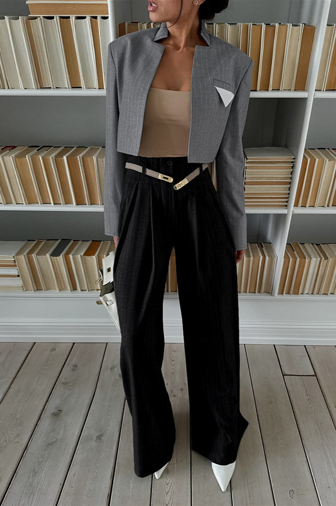 Striped Stand Collar Short Retro Tailored Coat