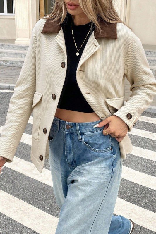 Corduroy Notch Lapel Jacket S / Beige