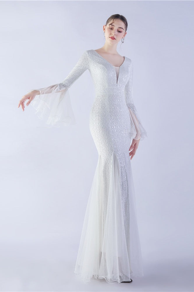 Sequin Ruffled Mesh Party Dress White / S