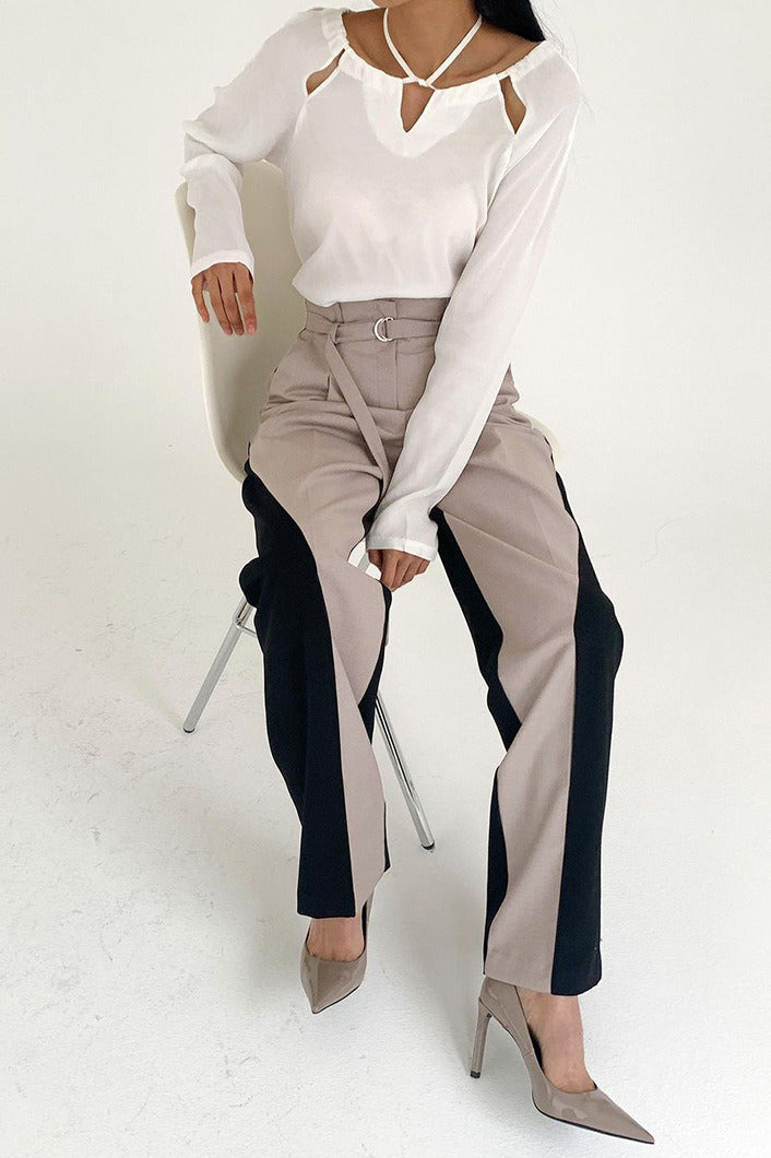Color Block High Waisted Wide Leg Pants
