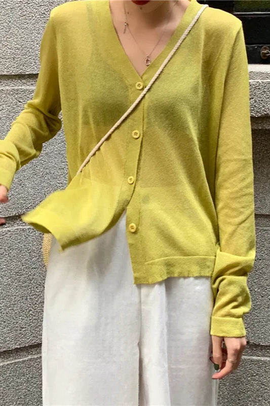 V Neck Lightweight Knit Cardigan