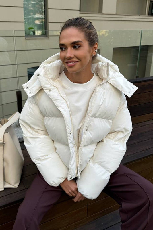 Relaxed Fit Cropped Hooded Puffer Jacket