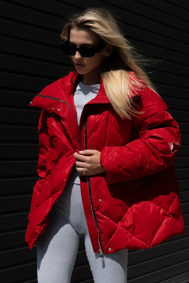 Loose Fit Quilted Cotton Jacket Red / S