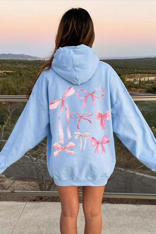 Bow Print Oversized Pullover Hoodie
