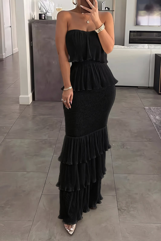 Tube Tiered Ruffle Bodycon Maxi Dress