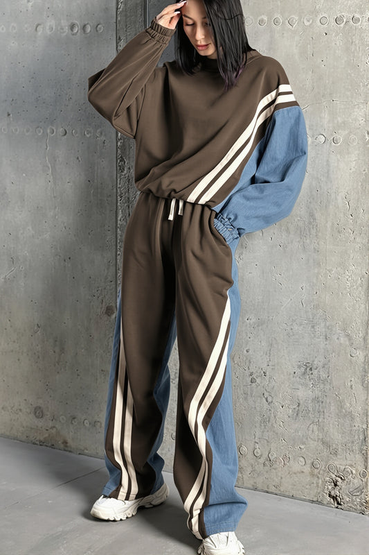 Colorblock Striped Sweatshirt Pants Set