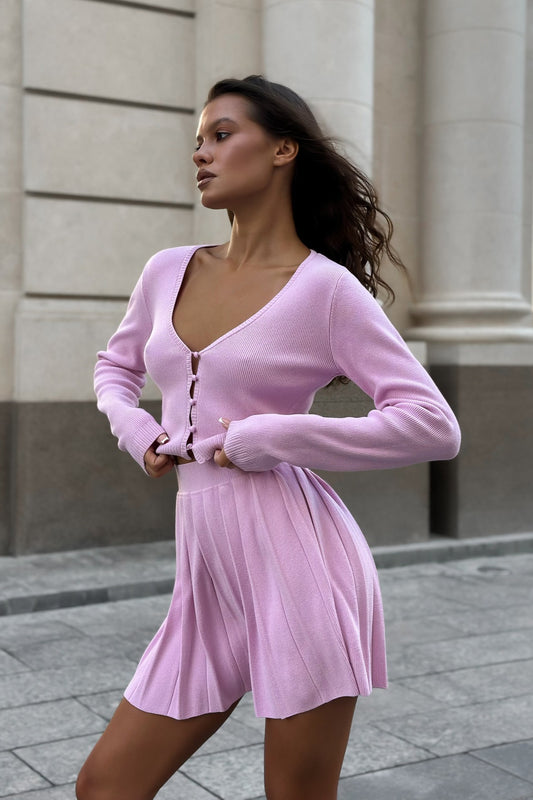 Ensemble deux pièces haut court en tricot sexy avec jupe