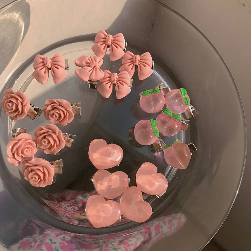 Pink Rose Flower Heart Hair Accessory Accessories-L