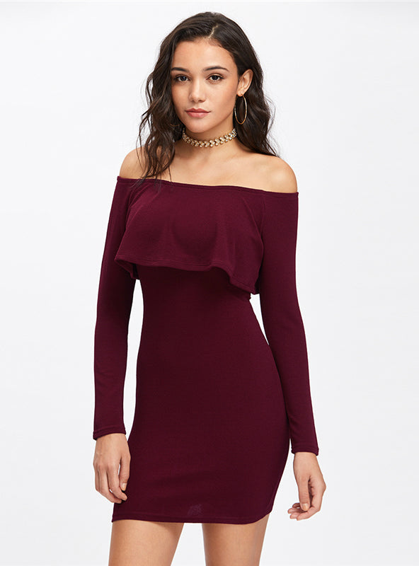 Womens Long Sleeve Mini Dress For Autumn And Winter Party Dresses-L