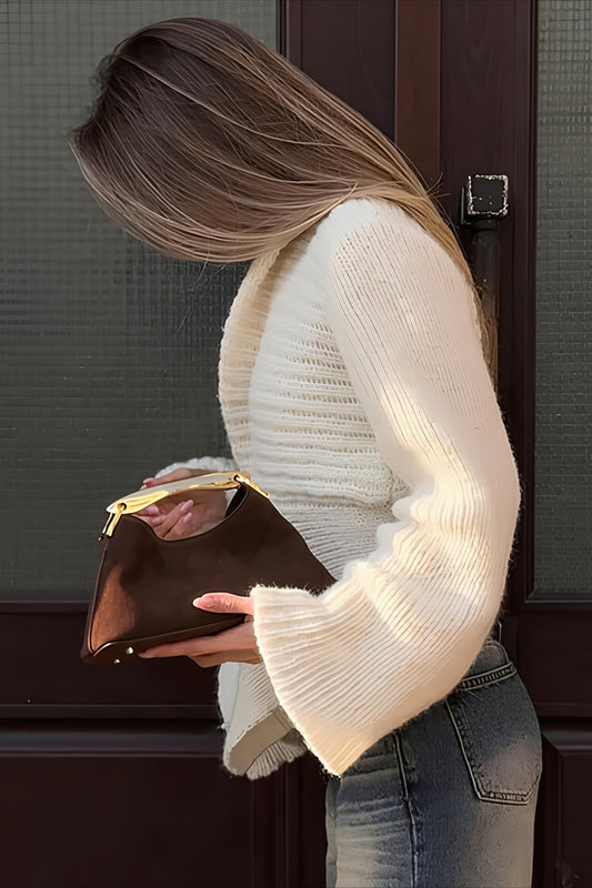 Ribbed Deep V Asym Hem Cardigan