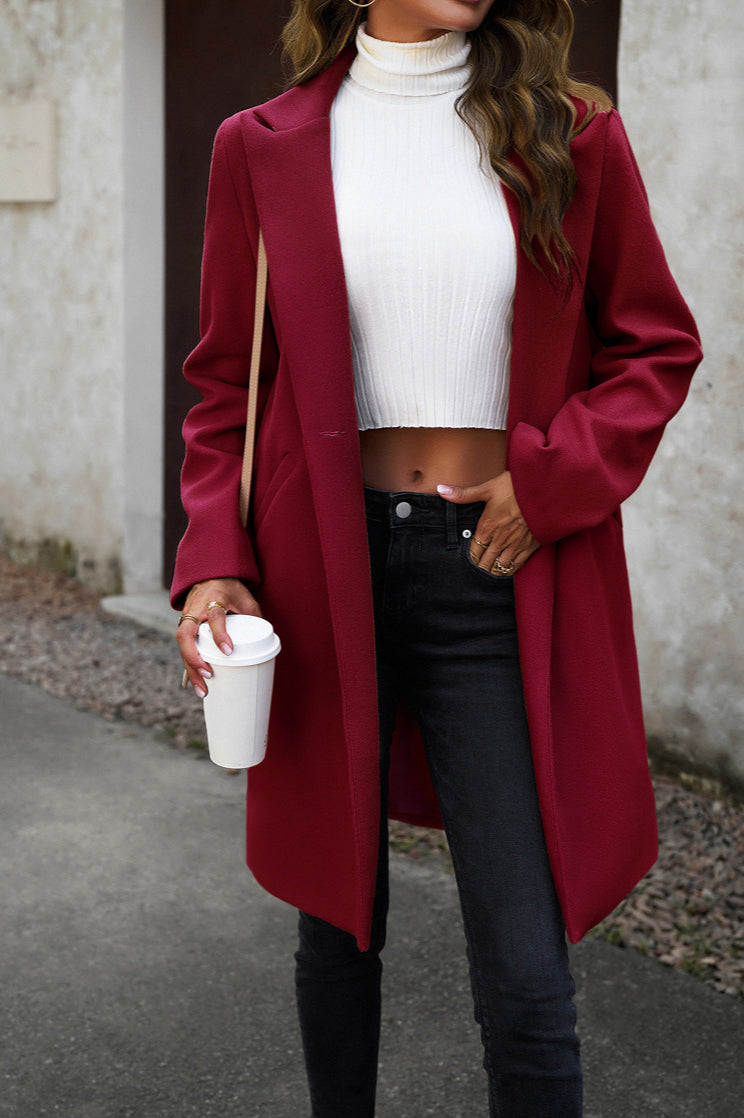 Wool Blend Solid Longline Coat Red / S coats