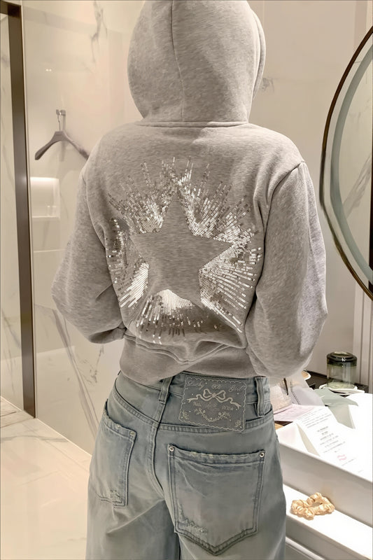 Sequin Star Cropped Pullover Hoodie