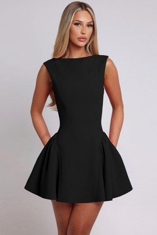 Solid Sleeveless Backless Bodycon Cocktail Dress