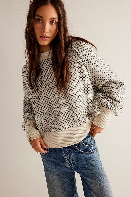 Dotted Panel Loose Crew Neck Sweatshirt