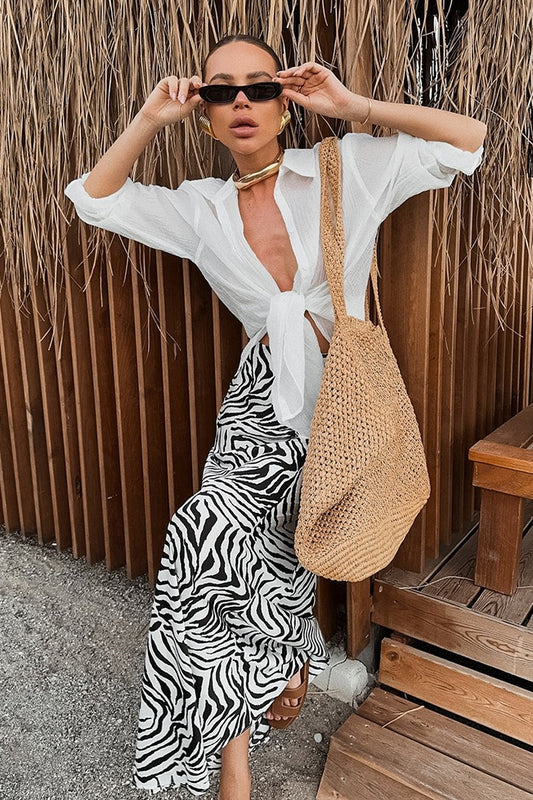 Jupe élégante en satin à imprimé animal