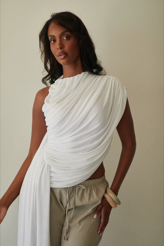 Chic Irregular Solid Ruched Sleeveless Blouse
