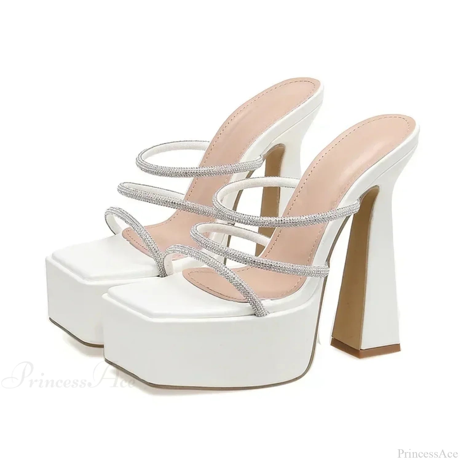 5Cm Platform Sandals 2024 Hot Sexy Narrow Band Diamond Peep Toe 15Cm Thick High Heel Slipper Mules