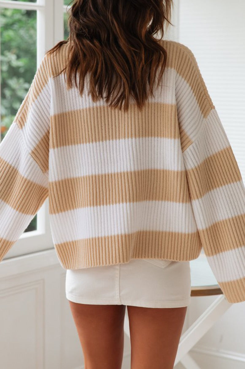 Striped Color-Block Rolled-Neck Sweater