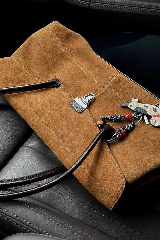 Elegant Chic Solid Color Suede Metal Lock Tote Bag