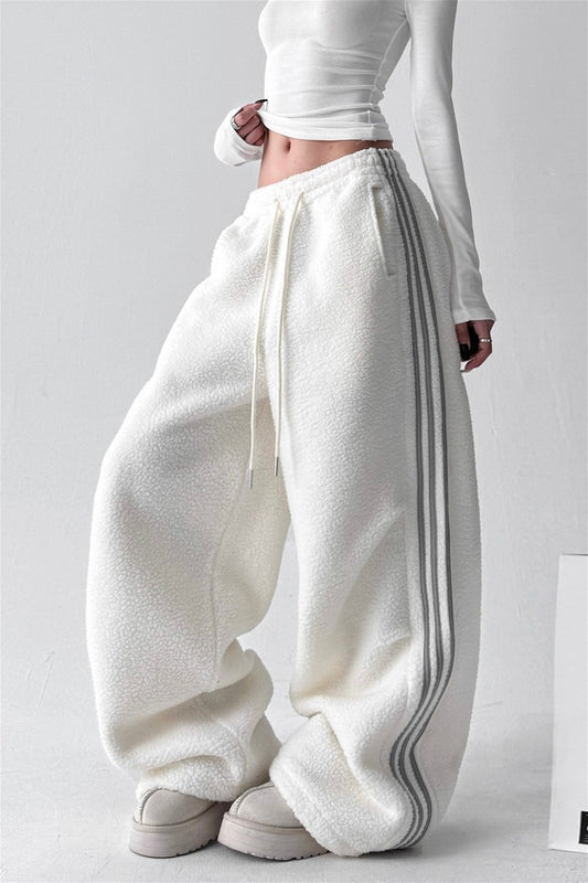 Plush Side Stripe Wide Leg Pants