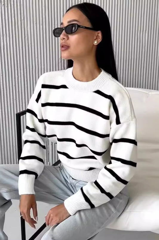 Contrast Stripe Crew Neck Sweater