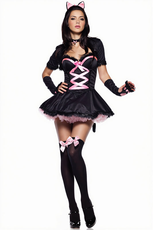 Black Pink Cat Halloween Costume Dress